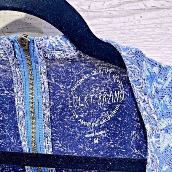 LUCKY BRAND Floral Mixed Tee Blue Boho Cotton Blend Womens Medium - Picture 4 of 6